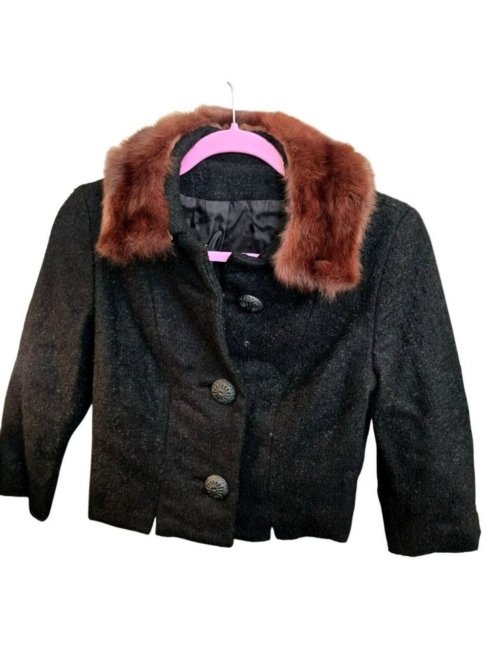 Girls Vintage Snyder-Craft California Black Jacket With Faux Fur Collar jj3729